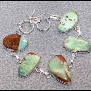 Chrysoprase 925 Silver Plated Bracelet “ adjustable